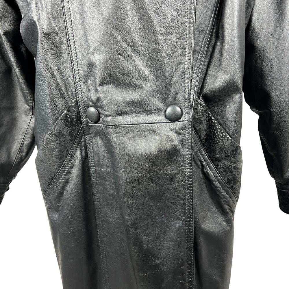 Wilsons Leather Long Trench Coat Jacket Mens Medium Black VTG Lace Suede Lined - Picture 11 of 16